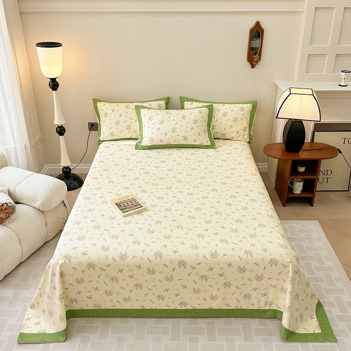 91家纺网 家纺一手货源 找家纺 蓝邻家纺 2025新款100%新疆原棉粗布小清新拼角工艺款系列单床单 宣花