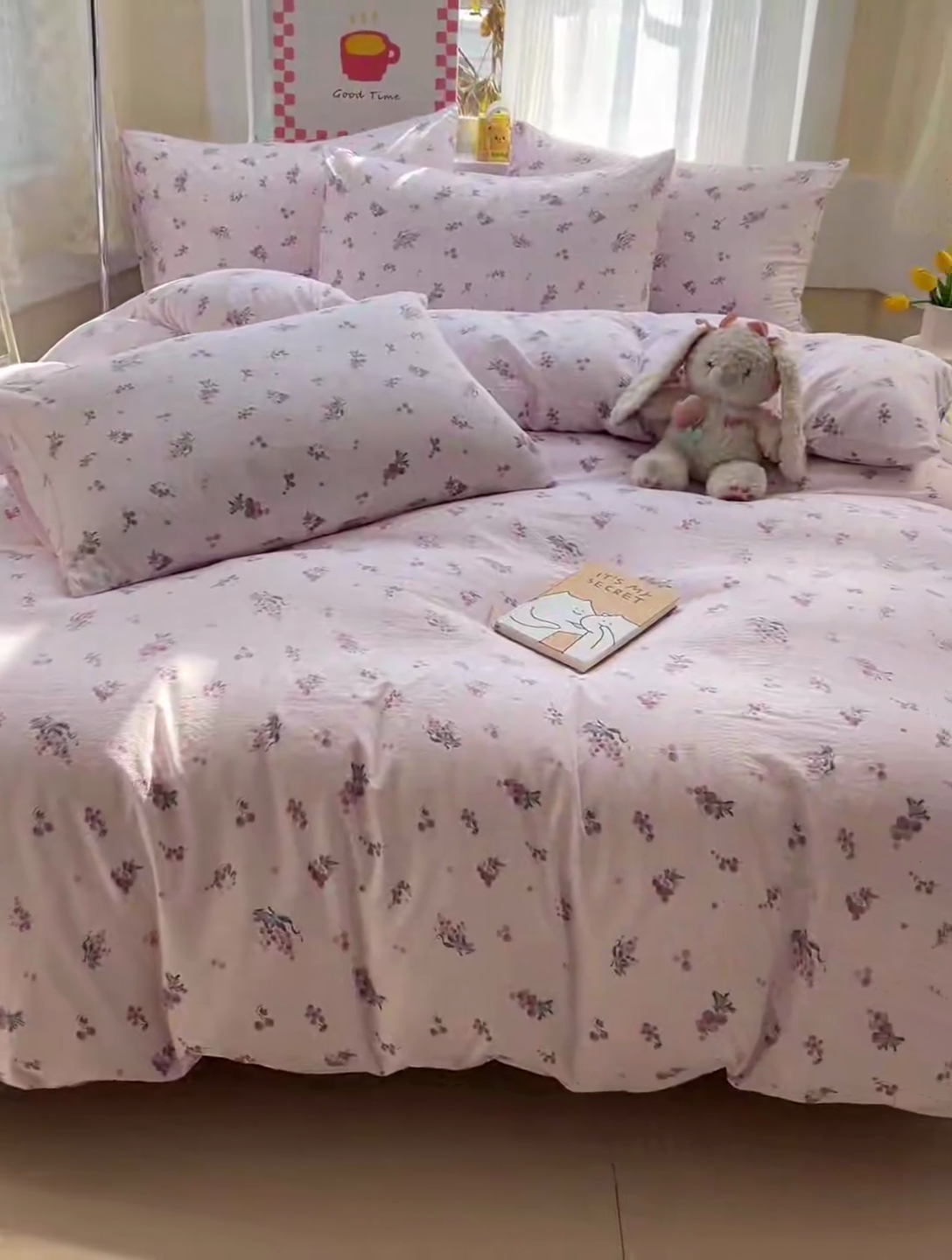 91家纺网 家纺一手货源 找家纺 暖芯优选 2025新款加厚云感棉双层纱四件套小碎花被套床单床笠款学生三件套新款直播热款 葡萄七分甜