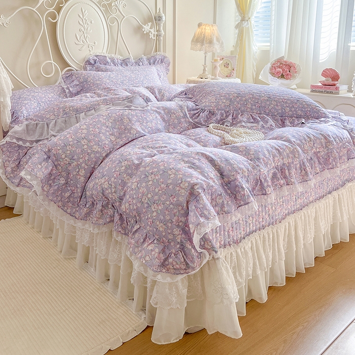 91家纺网 家纺一手货源 找家纺 网红馆（ck家纺） 2025新款全棉印花双层纱床盖四件套 芳草悠悠