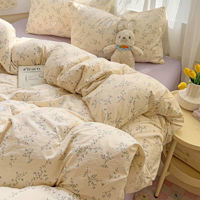 91家纺网 家纺一手货源 找家纺 暖芯优选 2025新款加厚云感棉双层纱四件套小碎花被套床单床笠款学生三件套新款直播热款 森田野园