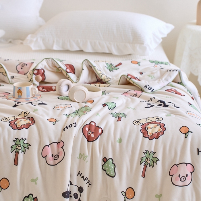 91家纺网 家纺一手货源 找家纺 维洋家纺 2025升级21%大豆新款A类牛奶丝针织夏被（四周踩棉）软糯凉感夏被空调被 动物乐园