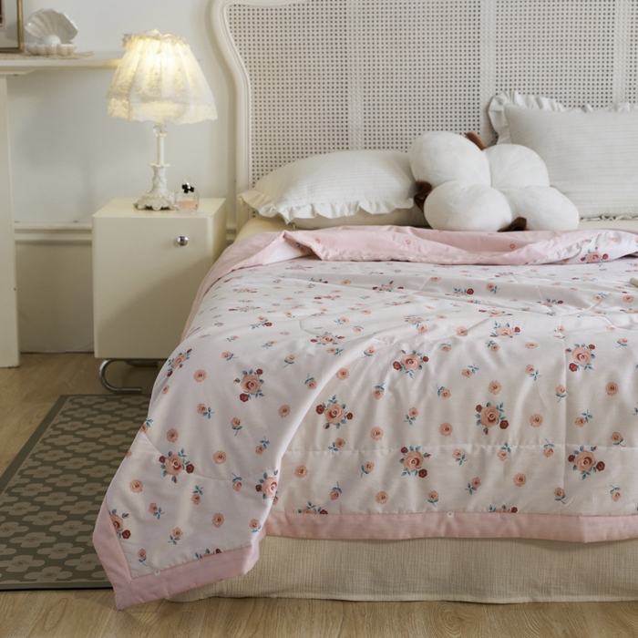 91家纺网 家纺一手货源 找家纺 维洋家纺 2025新款里外全棉印花棉花夏凉被 粉黛