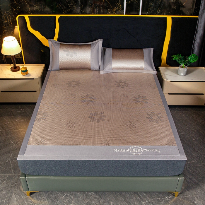 91家纺网 家纺一手货源 找家纺 卡罗兰 2025新款凉席冰丝席提花冰藤席雪山藤向阳花系列 向阳花-咖色