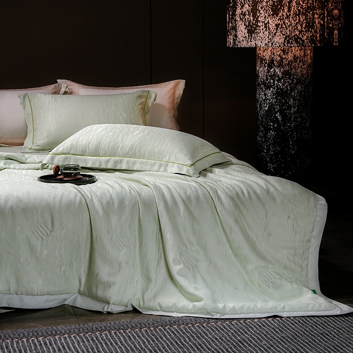 91家纺网 家纺一手货源 找家纺 丽卡家纺 2025新款翡丽天丝提花夏被四件套 石纹-绿