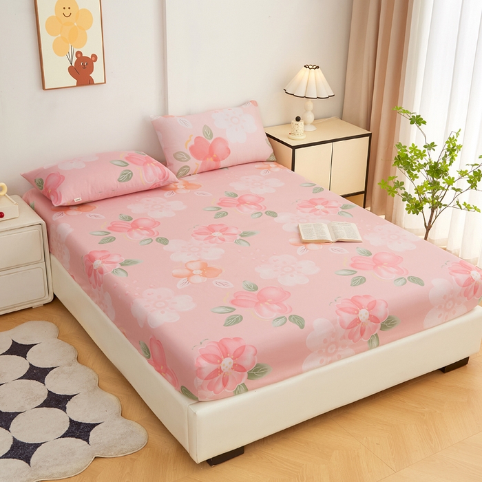 91家纺网 家纺一手货源 找家纺 首爱家纺 2025新款锦柔老粗布印花床笠 密语花漾