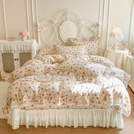 麒豆豆 2025新款全棉印花双层纱床盖四件套 蘑菇力