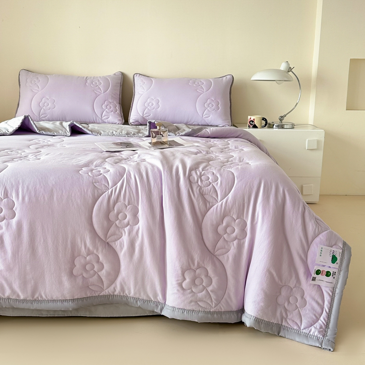 91家纺网 家纺一手货源 找家纺 芙绣家纺 2025新款针织棉绗缝夏被-莫奈花园 莫奈花园-浅紫