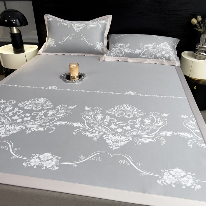 91家纺网 家纺一手货源 找家纺 卡初家居（原微来） 2025夏季凉感提花席 晓春烂漫-银月灰