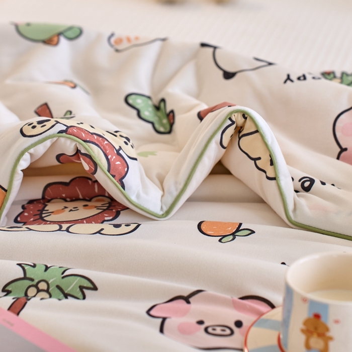 91家纺网 家纺一手货源 找家纺 维洋家纺 2025升级21%大豆新款A类牛奶丝针织夏被（四周踩棉）软糯凉感夏被空调被 动物乐园