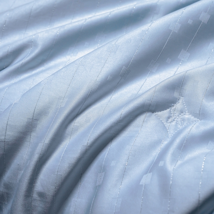 91家纺网 家纺一手货源 找家纺 2025新款格利亚天丝提花夏被四件套 格子-蓝