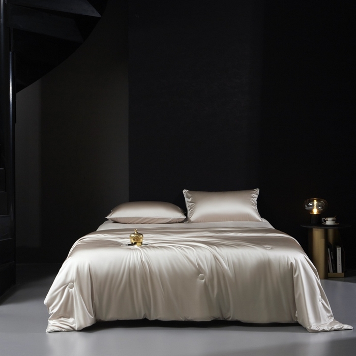 91家纺网 家纺一手货源 找家纺 优悦生活馆 2025新款凉感冰丝纯色夏被四件套-盛夏 盛夏-香槟色