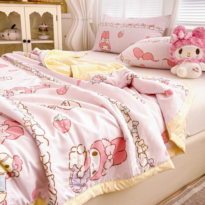 91家纺网 家纺一手货源 找家纺 海岛哥哥 2025新款三丽鸥系列A类水洗棉夏被大床图（提供买家秀） 夏被-蝴蝶结美乐蒂