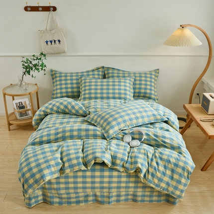 91家纺网 家纺一手货源 找家纺 （总）三沁家居 2025新款格子色织全棉水洗棉四件套直播爆款量大价优