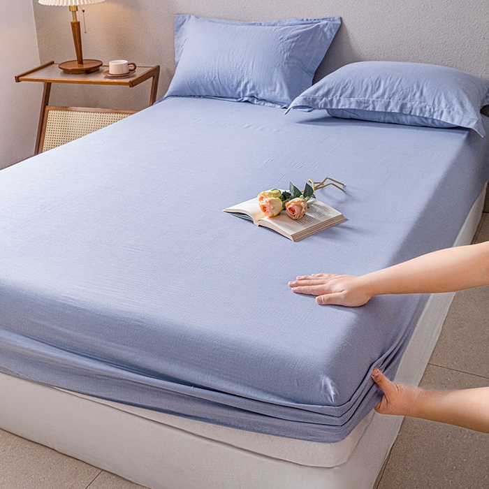 91家纺网 家纺一手货源 找家纺 锦罗绣 2025新款A类全棉双层纱单床笠 绅士蓝