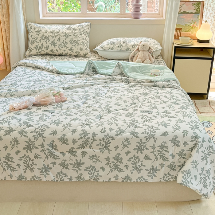 91家纺网 家纺一手货源 找家纺 维洋家纺 2025（专版花型）A类凉感丝夏被 凉感夏凉被双面加倍透气（四周踩棉） 叶柔初夏