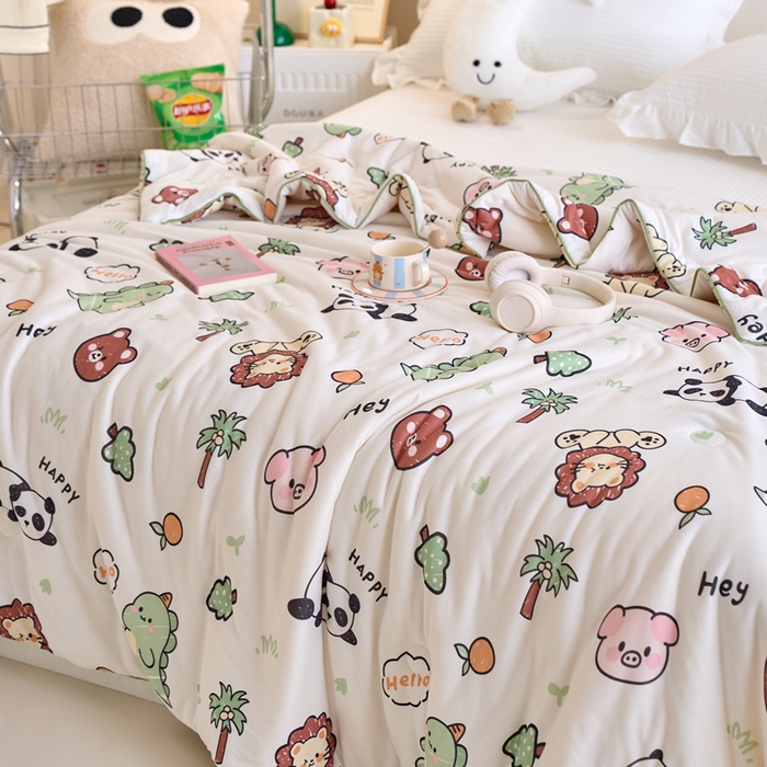 91家纺网 家纺一手货源 找家纺 维洋家纺 2025升级21%大豆新款A类牛奶丝针织夏被（四周踩棉）软糯凉感夏被空调被 动物乐园