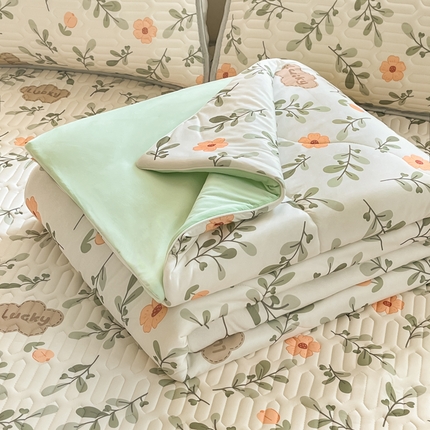 91家纺网 家纺一手货源 找家纺 维洋家纺 2025（专版花型）A类凉感丝夏被 凉感夏凉被双面加倍透气（四周踩棉） 青柠