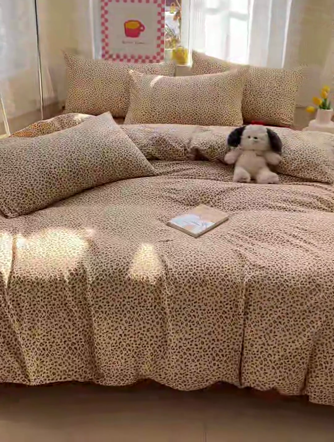 91家纺网 家纺一手货源 找家纺 暖芯优选 2025新款加厚云感棉双层纱四件套小碎花被套床单床笠款学生三件套新款直播热款 小豹纹