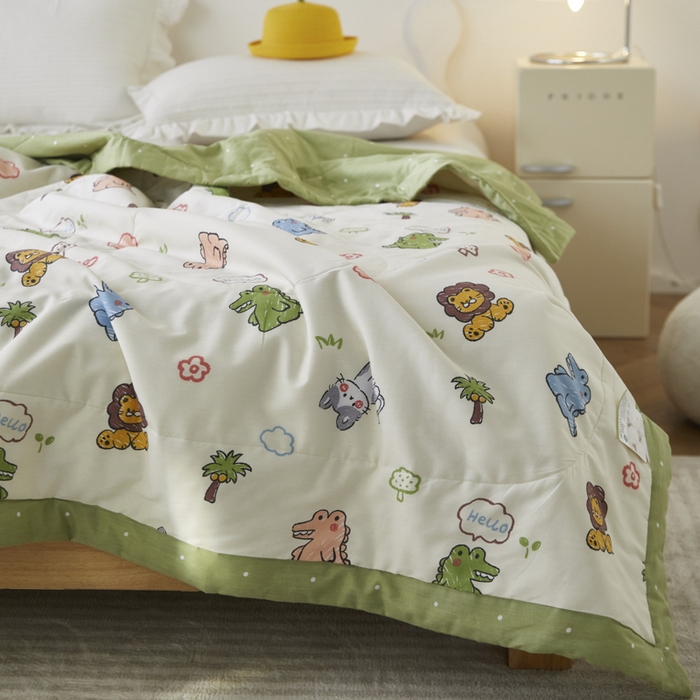 91家纺网 家纺一手货源 找家纺 维洋家纺 2025新款里外全棉印花棉花夏凉被 森森乐园