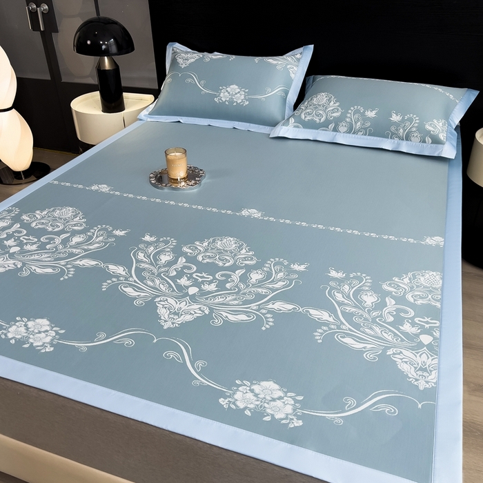 91家纺网 家纺一手货源 找家纺 卡初家居（原微来） 2025夏季凉感提花席 晓春烂漫-幽蓝