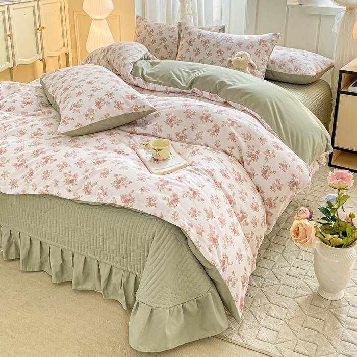 91家纺网 家纺一手货源 找家纺 仟网汇 2025新款针织双层纱床盖四件套 蔷薇之恋