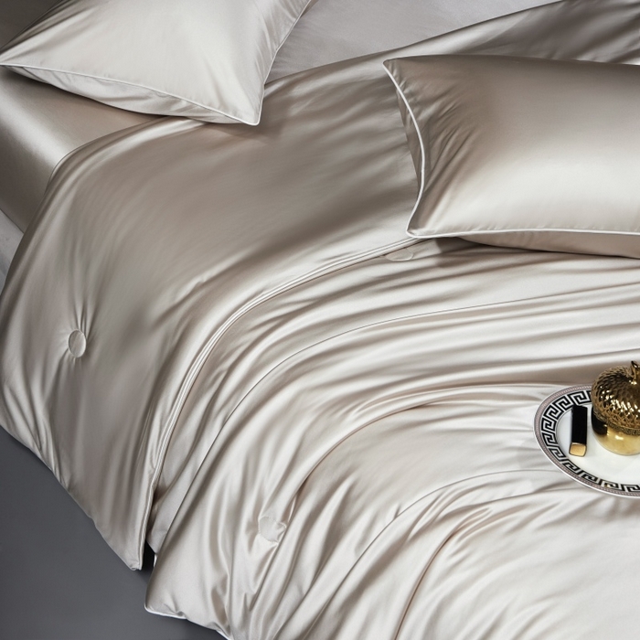 91家纺网 家纺一手货源 找家纺 优悦生活馆 2025新款凉感冰丝纯色夏被四件套-盛夏 盛夏-香槟色