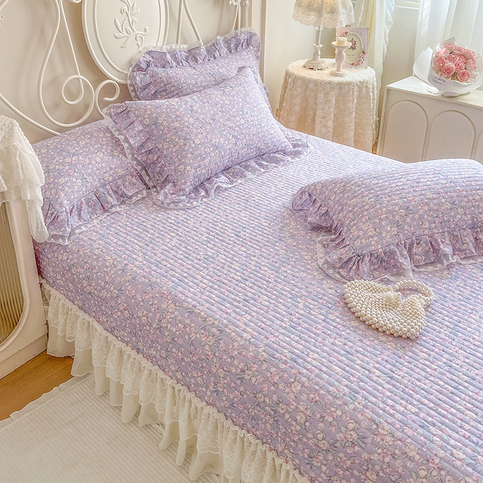 91家纺网 家纺一手货源 找家纺 麒豆豆 2025新款全棉印花双层纱床盖 芳草悠悠