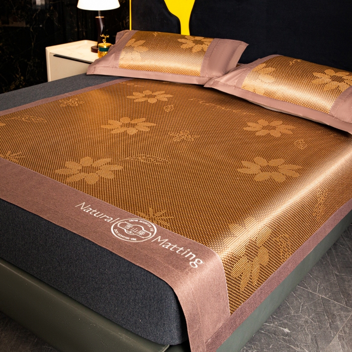 91家纺网 家纺一手货源 找家纺 卡罗兰 2025新款凉席冰丝席提花冰藤席雪山藤向阳花系列 向阳花-棕色