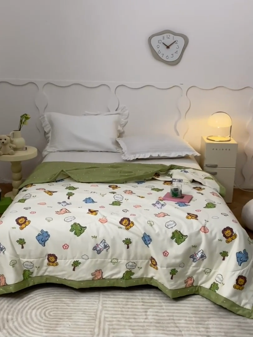 91家纺网 家纺一手货源 找家纺 维洋家纺 2025新款里外全棉印花棉花夏凉被 森森乐园