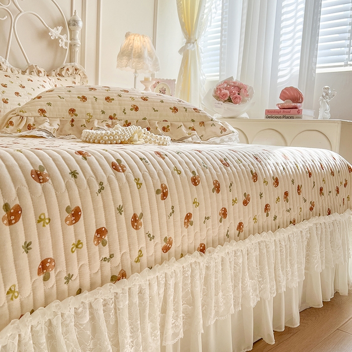 91家纺网 家纺一手货源 找家纺 麒豆豆 2025新款全棉印花双层纱床盖 蘑菇力