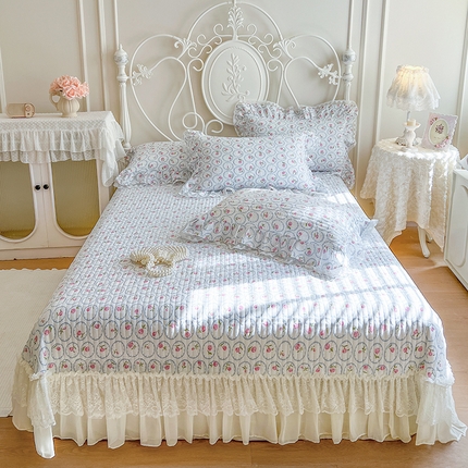 91家纺网 家纺一手货源 找家纺 麒豆豆 2025新款全棉印花双层纱床盖 简爱