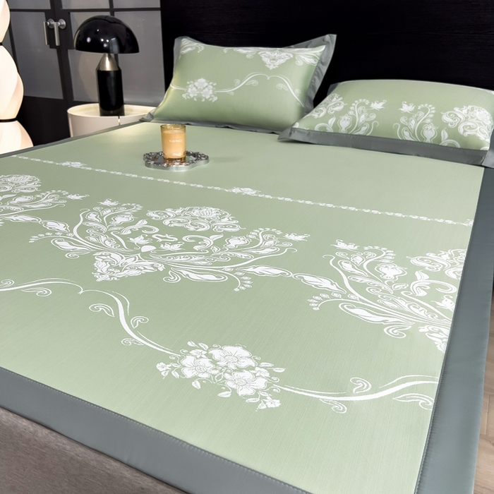 91家纺网 家纺一手货源 找家纺 卡初家居（原微来） 2025夏季凉感提花席 晓春烂漫-苹果绿