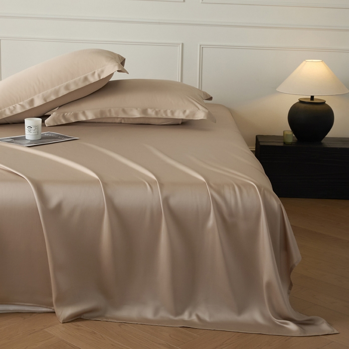 91家纺网 家纺一手货源 找家纺 涵宸 2025新款天丝-天丝棉-纯色单床单-场景1 床单-奶茶杏