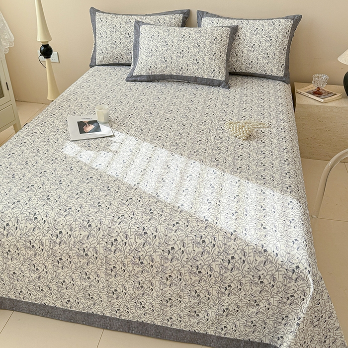 91家纺网 家纺一手货源 找家纺 蓝邻家纺 2025新款100%新疆原棉粗布小清新拼角工艺款系列单床单 冬聆-灰