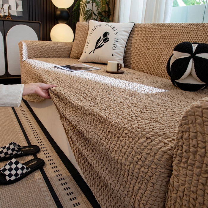 91家纺网 家纺一手货源 找家纺 沐沐家纺2026新款奶油云纱沙发套 奶油云纱-浅咖