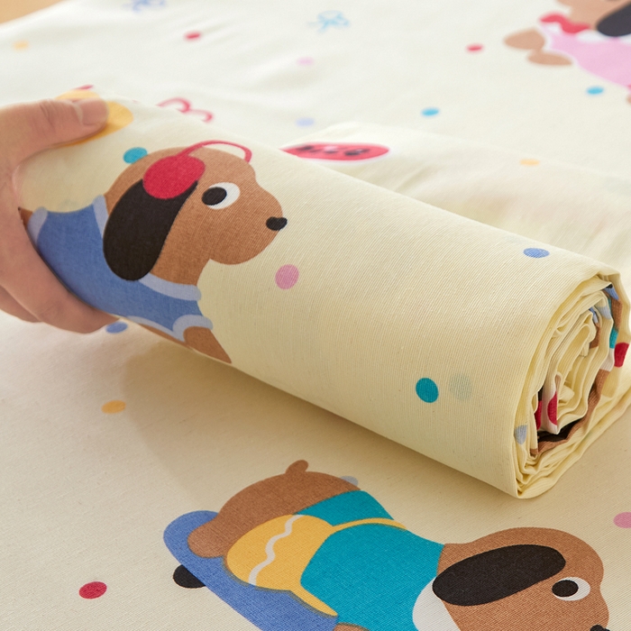 91家纺网 家纺一手货源 找家纺 首爱家纺 2025新款锦柔老粗布床单老粗布凉席三件套 小狗乐园