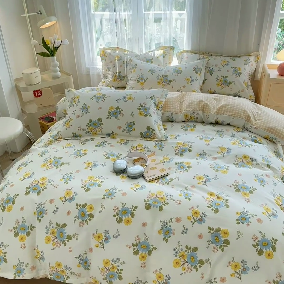 91家纺网 家纺一手货源 找家纺 金盛纺 2025新款13372全棉系列四件套 冷露金桂