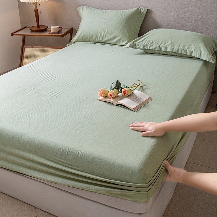 91家纺网 家纺一手货源 找家纺 锦罗绣 2025新款A类全棉双层纱单床笠 绿色