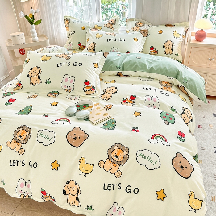 91家纺网 家纺一手货源 找家纺 金盛纺 2025新款13372全棉系列四件套 动物园