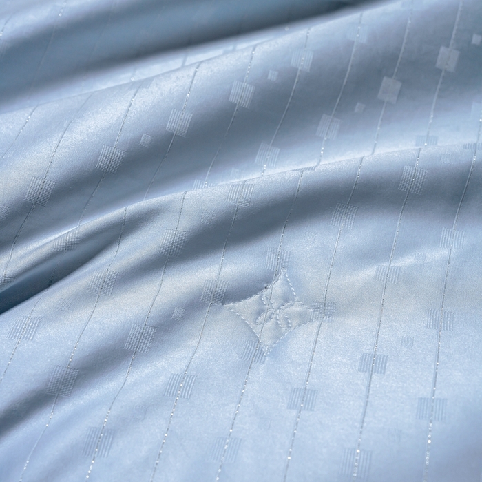 91家纺网 家纺一手货源 找家纺 2025新款格利亚天丝提花夏被四件套 格子-蓝