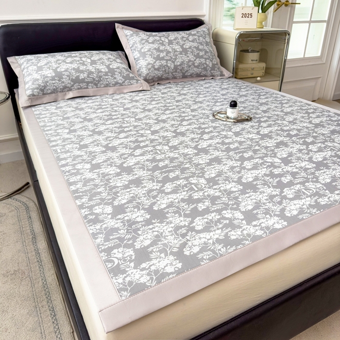 91家纺网 家纺一手货源 找家纺 卡初家居（原微来） 2025夏季凉感提花席 繁花-清雅灰