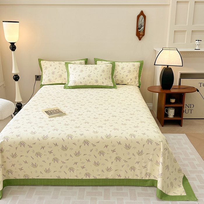 91家纺网 家纺一手货源 找家纺 蓝邻家纺 2025新款100%新疆原棉粗布小清新拼角工艺款系列单床单 宣花