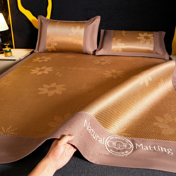 91家纺网 家纺一手货源 找家纺 卡罗兰 2025新款凉席冰丝席提花冰藤席雪山藤向阳花系列 向阳花-棕色