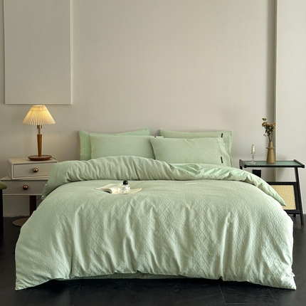 卡巴伦家纺 2025全棉A类空气层三层纱提花四件套 莉莎-抹茶