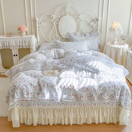 麒豆豆 2025新款全棉印花双层纱床盖四件套 简爱