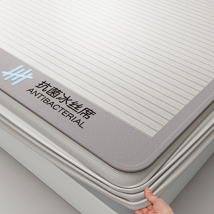 91家纺网 家纺一手货源 找家纺 2025新款抗菌凉席可折叠空调席条纹三明治冰丝席防滑床笠款 抗菌冰凉席-凉茶灰（床笠）