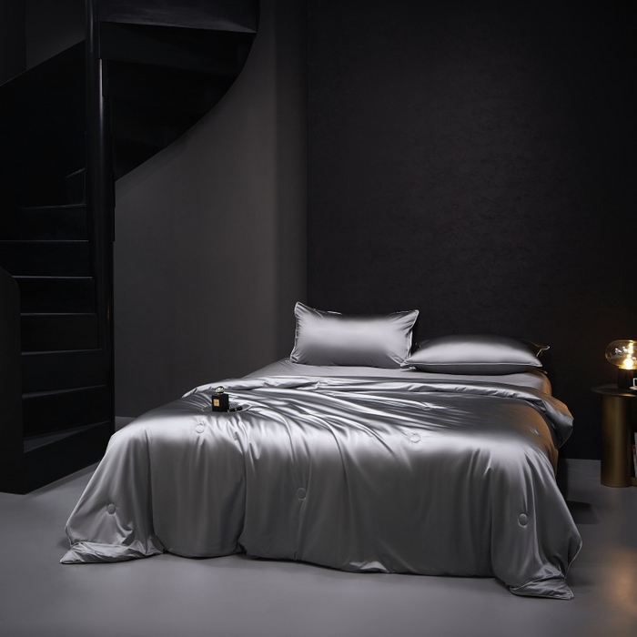 91家纺网 家纺一手货源 找家纺 优悦生活馆 2025新款凉感冰丝纯色夏被四件套-盛夏 盛夏-深灰色