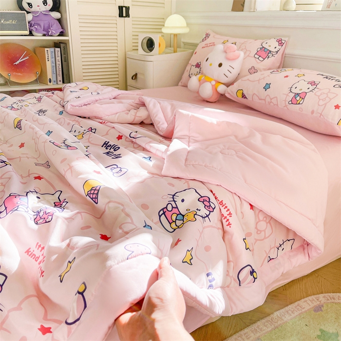 91家纺网 家纺一手货源 找家纺 晓时候 2025新款正版授权三丽鸥水洗棉夏被新疆棉花被夏凉被空调薄被子 KT猫