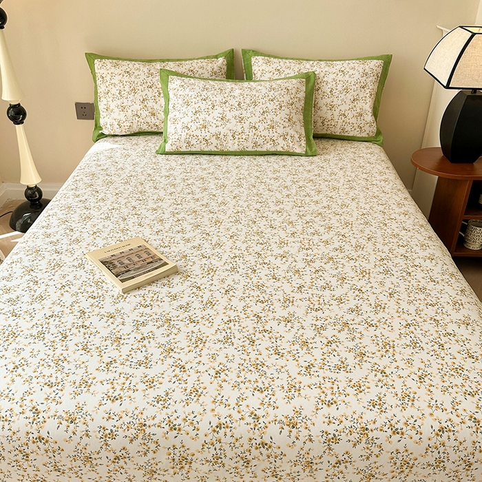 91家纺网 家纺一手货源 找家纺 蓝邻家纺 2025新款100%新疆原棉粗布小清新拼角工艺款系列单床单 染秋