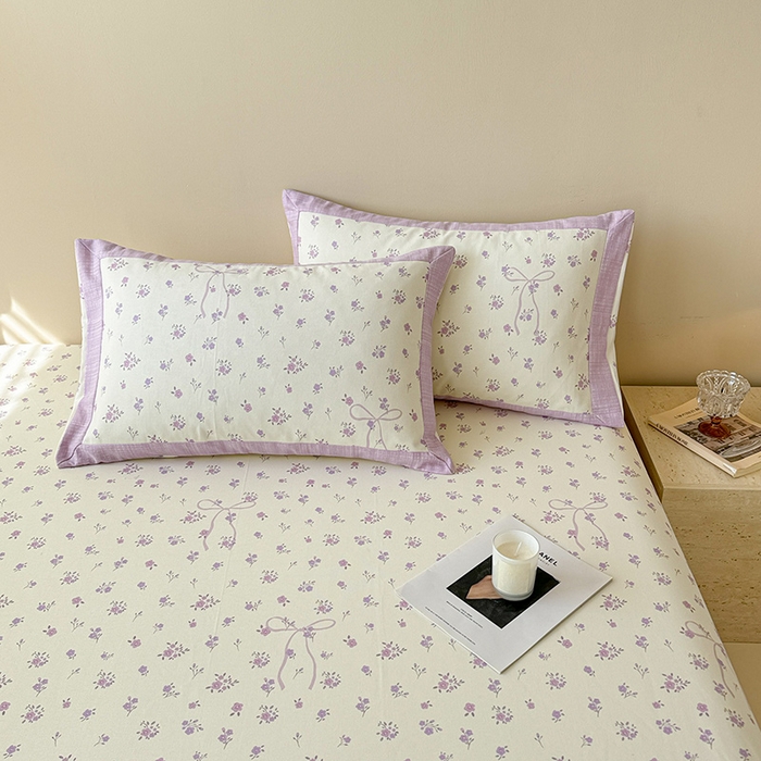 91家纺网 家纺一手货源 找家纺 蓝邻家纺 2025新款100%新疆原棉粗布小清新拼角工艺款系列单床单 紫茉